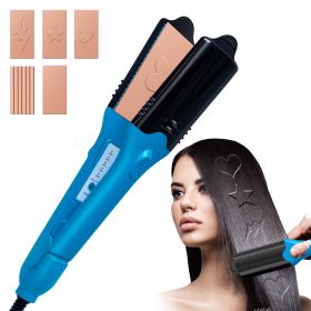 New 3D Pattern Straight Comb Love Star Creative Multifunctional Splint Hair Curler And Straightener Dual-use Perm Hair Curler (Option: EU-Blue)