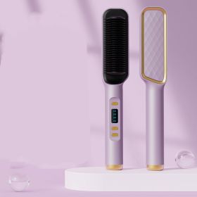 Multifunctional Anti-scald Negative Ion Straight Curling Comb (Option: Purple-UK-File transfer)