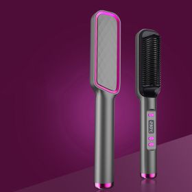 Multifunctional Anti-scald Negative Ion Straight Curling Comb (Option: Grey-EU-LCD model)