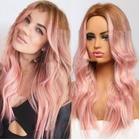 European And American Headgear Waist Long Curly Hair Gradient Big Wave Anime (Option: Pink-C)