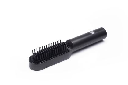 USB Portable Hot Air Comb Rechargable Professional Hair Dryer Brush 2 In1 Mini Hair Straightener Curler Brush Hair Styler (Option: Black-USB-2600MAH battery)