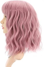 European And American Style Wig Pink Water Ripple Short Curly Hair (Color: PINK)