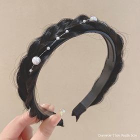 Pearl Fishbone Plaits Wig Hair Hoop (Color: Black)