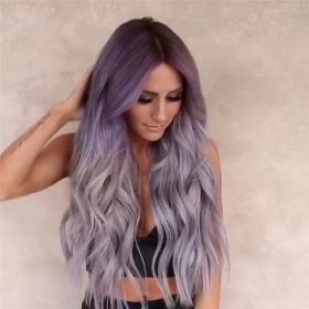 Purple-grey gradient mid-length long curly hair (Option: Purple gray)