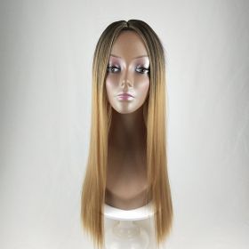 Long straight hair fashion gradient fake hair (Option: Gradient linen yellow)