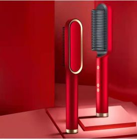 New 2 In 1 Hair Straightener Hot Comb Negative Ion Curling Tong Dual-purpose Electric Hair Brush (Option: Red-AU-Opp pack)