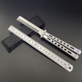 Butterfly Comb Stainless Steel Folding Practice Training Knife Combs Hairdressing Beard Moustache Brushes Hair Styling Tools (Option: White comb)