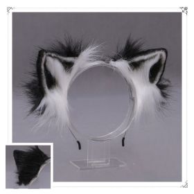 A Drop-In Japanese Lolita Headwear Cat Ears Fox Plush Hairpin Hair Accessories Hand-Made Simulation Beast Ears Headband (Color: Black)