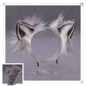 A Drop-In Japanese Lolita Headwear Cat Ears Fox Plush Hairpin Hair Accessories Hand-Made Simulation Beast Ears Headband (Color: Grey)