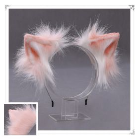 A Drop-In Japanese Lolita Headwear Cat Ears Fox Plush Hairpin Hair Accessories Hand-Made Simulation Beast Ears Headband (Color: PINK)