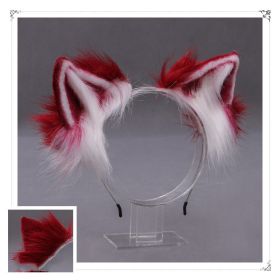 A Drop-In Japanese Lolita Headwear Cat Ears Fox Plush Hairpin Hair Accessories Hand-Made Simulation Beast Ears Headband (Color: Red)