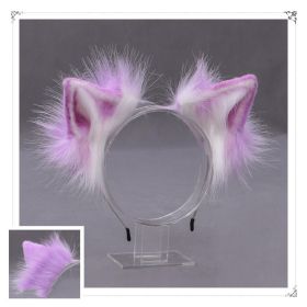 A Drop-In Japanese Lolita Headwear Cat Ears Fox Plush Hairpin Hair Accessories Hand-Made Simulation Beast Ears Headband (Color: Purple)