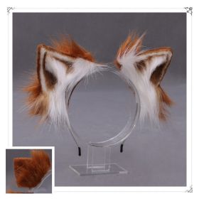 A Drop-In Japanese Lolita Headwear Cat Ears Fox Plush Hairpin Hair Accessories Hand-Made Simulation Beast Ears Headband (Color: Brown)