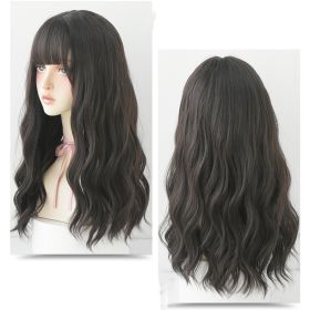 Wig Female Long Hair Slightly Curly Wavy Natural Fluffy Full Top Hair Cover (Option: Dark Brown)