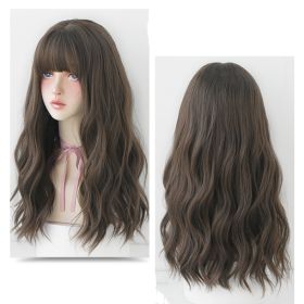 Wig Female Long Hair Slightly Curly Wavy Natural Fluffy Full Top Hair Cover (Option: Cool brown)