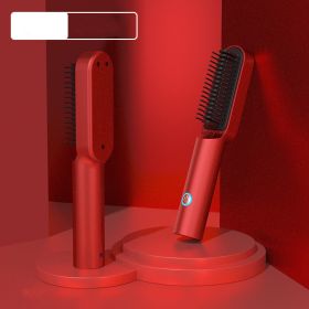 USB Portable Hot Air Comb Rechargable Professional Hair Dryer Brush 2 In1 Mini Hair Straightener Curler Brush Hair Styler (Option: Ferrari red-USB-4000MAH battery)