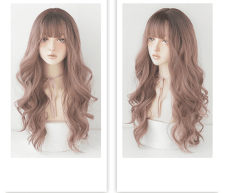 Golden big wavy wig (Option: Pink brown-68cm)