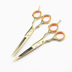 5.5 Inch Golden Symmetrical Handle Thinning Hairdressing Scissors (Option: Both scissors)