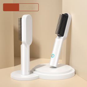 USB Portable Hot Air Comb Rechargable Professional Hair Dryer Brush 2 In1 Mini Hair Straightener Curler Brush Hair Styler (Option: Pearl White-USB-2600MAH battery)