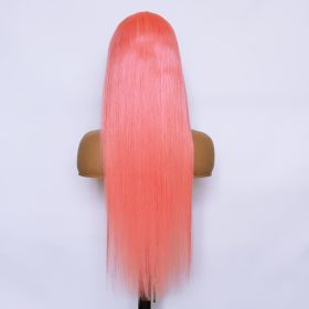 Human Hair 13x4 Front Lace Light Pink Straight Stripe Wig Headband (Option: 180density-20inch)