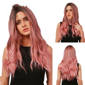 European And American Headgear Waist Long Curly Hair Gradient Big Wave Anime (Option: Pink-E)