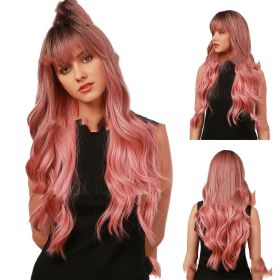 European And American Headgear Waist Long Curly Hair Gradient Big Wave Anime (Option: Pink-B)