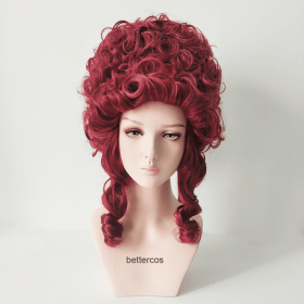 European French Aristocratic Makeup Ball Wig (Color: Wine Red)