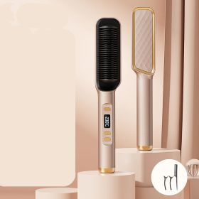 Multifunctional Anti-scald Negative Ion Straight Curling Comb (Option: Champagne gold-EU-LCD model)