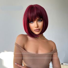 European-style Bangs Gradient Brown Shoulder-length Straight Hair (Option: Burgundy)