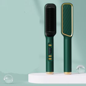 Multifunctional Anti-scald Negative Ion Straight Curling Comb (Option: Army Green-EU-File transfer)