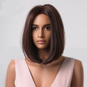 European-style Bangs Gradient Brown Shoulder-length Straight Hair (Option: Dark Brown)