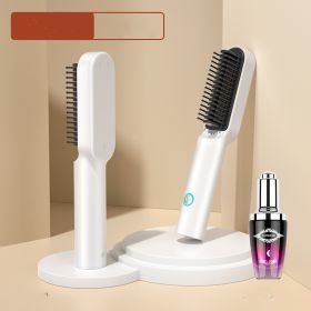 USB Portable Hot Air Comb Rechargable Professional Hair Dryer Brush 2 In1 Mini Hair Straightener Curler Brush Hair Styler (Option: Pearl white suit-USB-4000MAH battery)