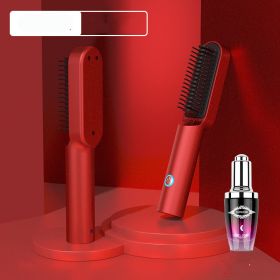 USB Portable Hot Air Comb Rechargable Professional Hair Dryer Brush 2 In1 Mini Hair Straightener Curler Brush Hair Styler (Option: Ferrari Red Suit-USB-4000MAH battery)