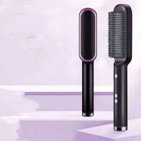 New 2 In 1 Hair Straightener Hot Comb Negative Ion Curling Tong Dual-purpose Electric Hair Brush (Option: A Black-US-With box)