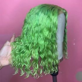 Wig Foreign Trade Cross-border New Arrival Multi-color Women's Mid-length Front Lace Short Curly Hair (Option: Youth Green-SH 010)