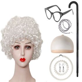 Grandma Curly Hair Gray Grandpa Wig Suit (Option: White Curly Hair 8PCs Set)