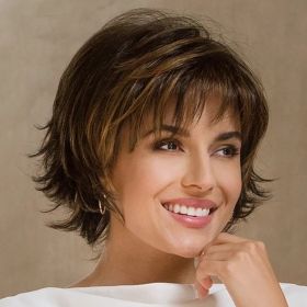 Women's Fashion Realistic High-temperature Fiber Micro-volume Short Hair Wig (Option: WIG396 Black Brown And Golden)