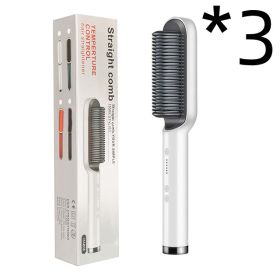 New 2 In 1 Hair Straightener Hot Comb Negative Ion Curling Tong Dual-purpose Electric Hair Brush (Option: 3pcs White-US-With box)