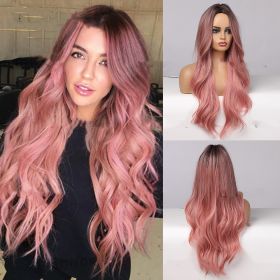 European And American Headgear Waist Long Curly Hair Gradient Big Wave Anime (Option: Pink-D)