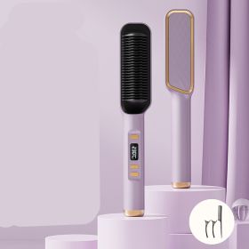 Multifunctional Anti-scald Negative Ion Straight Curling Comb (Option: Purple-EU-LCD model)