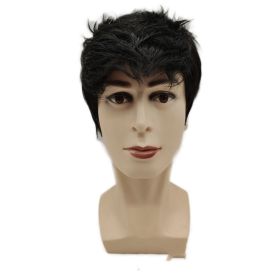 Men's Short Hair Wig Hood Chemical Fiber Mechanism (Color: Black)