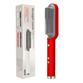 New 2 In 1 Hair Straightener Hot Comb Negative Ion Curling Tong Dual-purpose Electric Hair Brush (Option: Red-UK-With box)