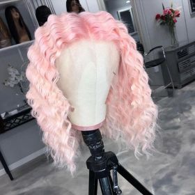 Wig Foreign Trade Cross-border New Arrival Multi-color Women's Mid-length Front Lace Short Curly Hair (Option: Charming Pink-SH 010)