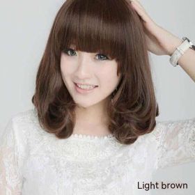 Women's Rinka Haircut Mid-length Straight Hair Long Hair With Bangs Fashion Curly Hair (Option: Light Brown)