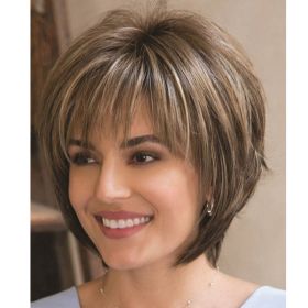 Women's Fashion Realistic High-temperature Fiber Micro-volume Short Hair Wig (Option: WIG381 Brown Mixed Light Gold)