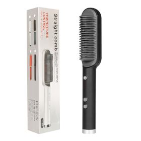 New 2 In 1 Hair Straightener Hot Comb Negative Ion Curling Tong Dual-purpose Electric Hair Brush (Option: Black-US-With box)