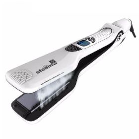 CLRLIFE Steam Hair Brush Titanium Ceramic Flat Iron (Option: White-EU)