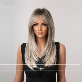 Eight Character Bangs Medium Length Fashionable Temperament Wig Headwear (Option: Gradient Silver 24inch)