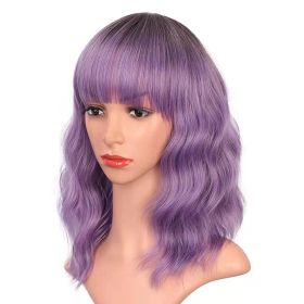 Full-head Wig-style Curly Small Wave Hairstyle Air Bangs Artificial Human Hair Wig Sheath (Color: Purple)