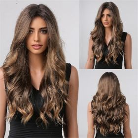 Long Brown Black Wavy Synthetic Wig (Option: Wig LC20031)